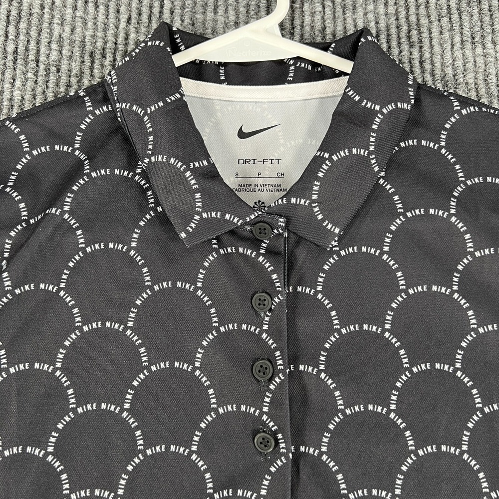 Nike Polo Shirt Womens Small Black Geometric Short Sleeve Golf Casual Light